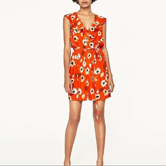 Zara Dresses Zara Orange Floral Wrap Dress Poshmark